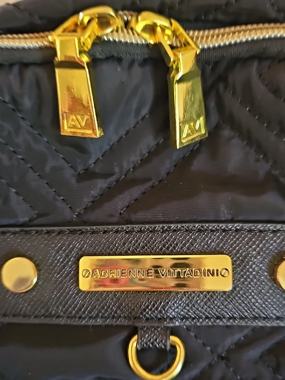 Adrienne Vittadini Black Quilted Backpack with Gold Hardware - EUC